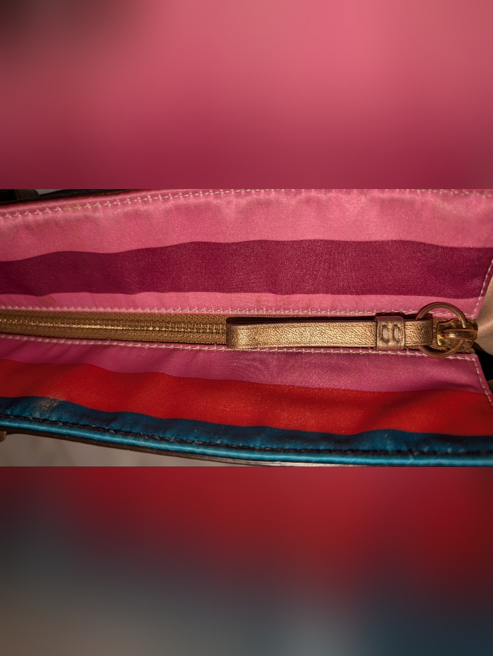 COACH LEGACY SATEEN STRIPE MEDIUM TOTE RARE MULTICOLOR GUC - Picture 14 of 16